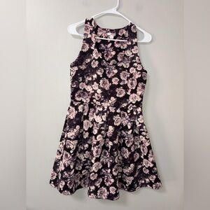 Xhilaration black pink floral quilted sleeveless skater dress juniors L‎